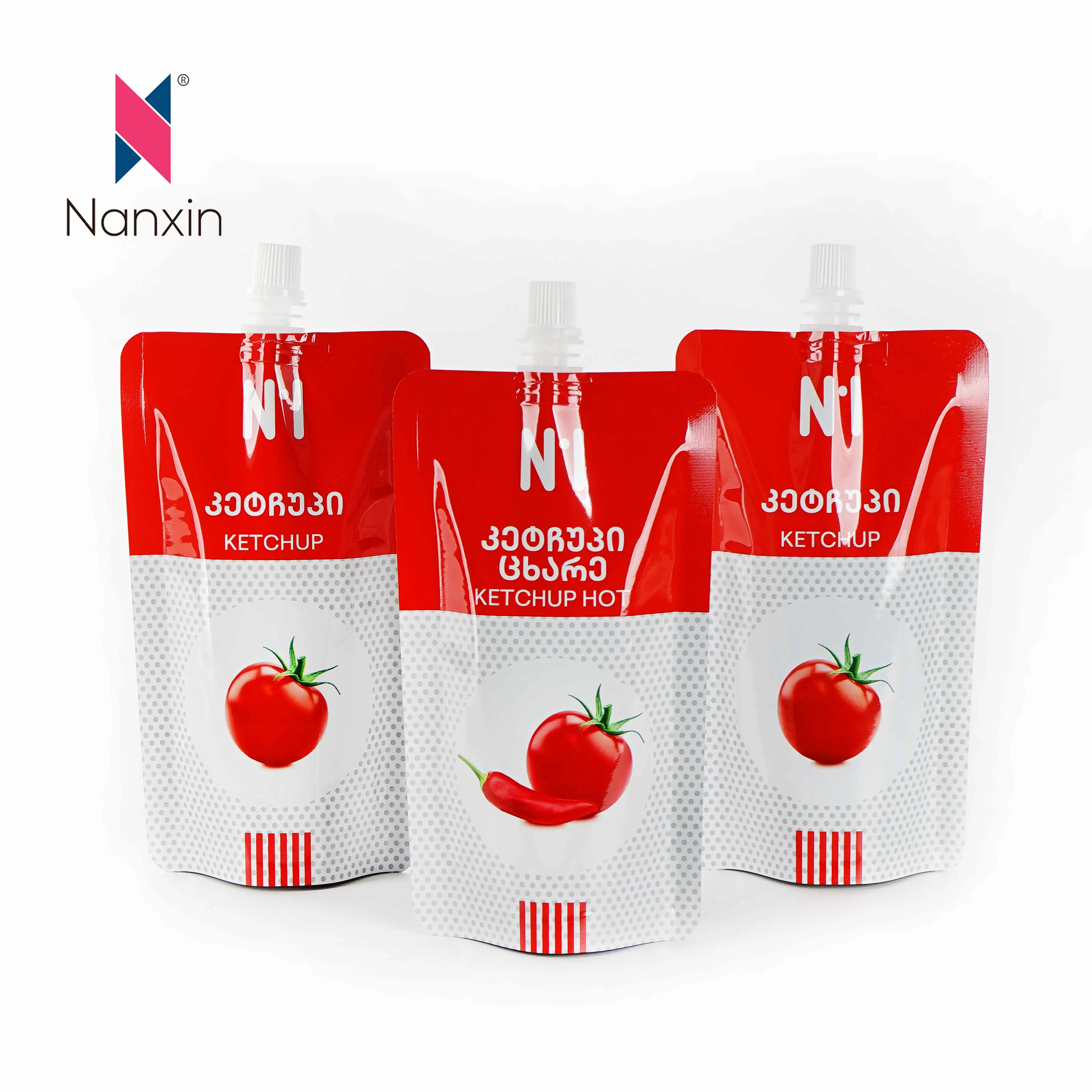 Custom Printed Stand Up Food Grade Package Chili Sauce Tomato Paste Ketchup Packing Plastic Bag Spout Pouch