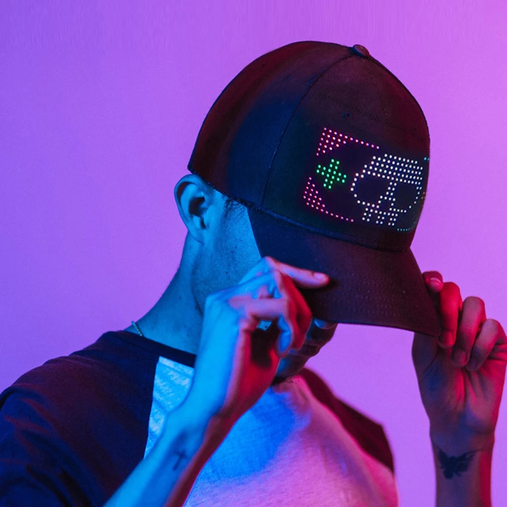 Fashion Usb Charging Creative Fashion Smart Led Cap By App Controls Intelligent Light Up Hat Eye-Catching Led Hat For Dancing