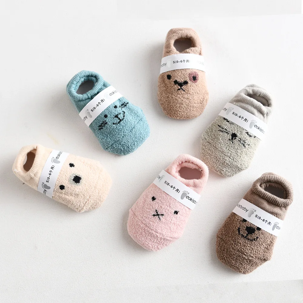 Can custom logo Floor baby toddler socks winter wool ring thickened  cotton socks cartoon cute cat claw socks for kids