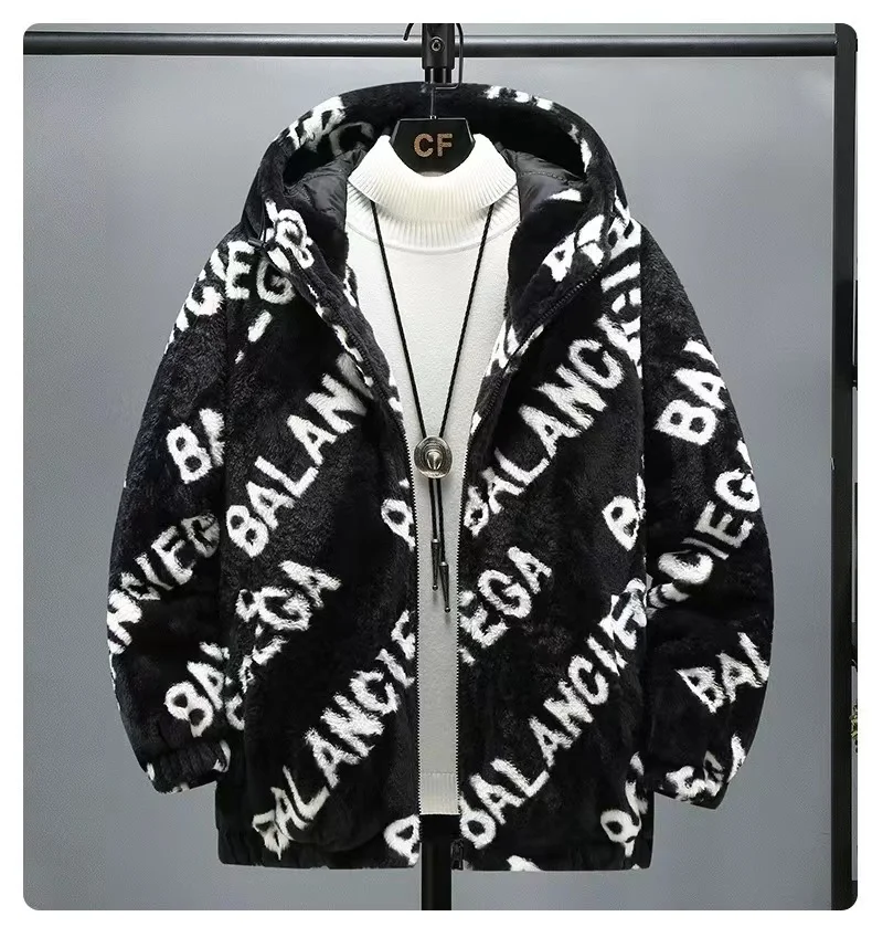 Winter new style plush coat cotton-padded jacket warm loose all-matching fashion letter pattern thicken hooded coat