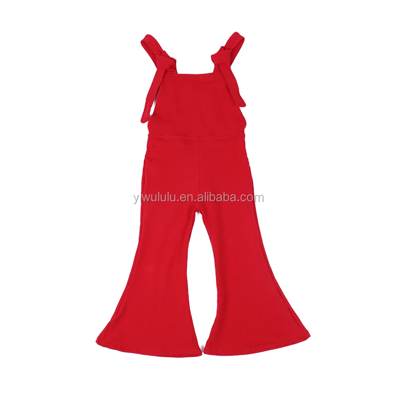 red baby bodysuits cotton fabric toddler girl bell bottom jumpsuits strap girl overalls