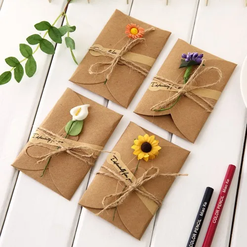 All Occasion Dried Flower Pressed Kraft Thank You Card Handmade Invitation Card with Envelopes