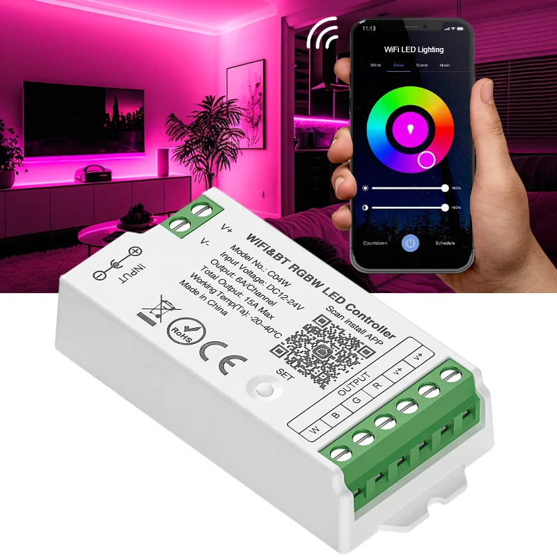 Direct Selling Tuya WiFi RGBW SMD5050 LED strip light with music controller Alexa LED smart controller
