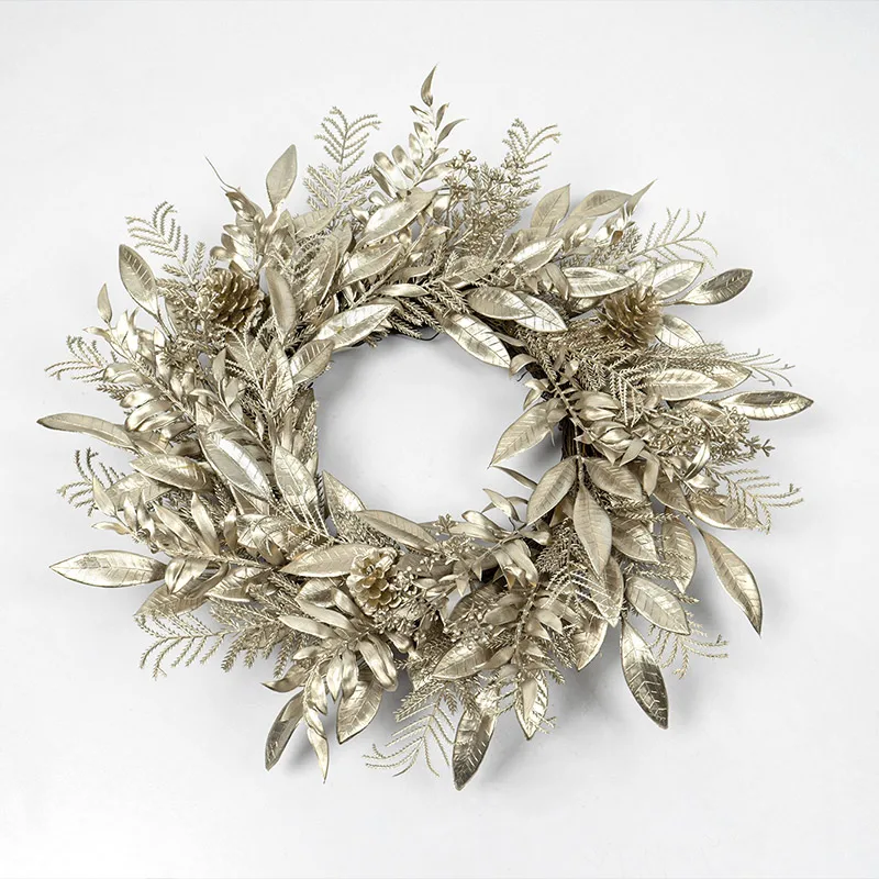 2022 Christmas Outdoor Wreath With Champagne Holly Pinecone Loops Christmas Decoration Artificial wreath For Front Door