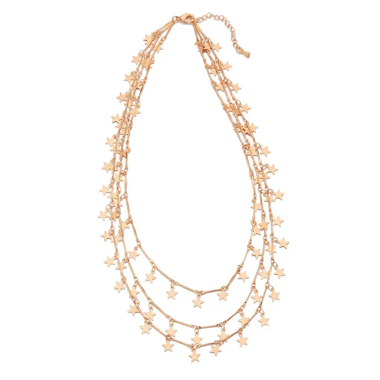 Fashion Gold Silver Stars Multilayer Necklaces For Women Clavicle Chain Five-Pointed Boho Style Necklaces Party Mom Gift
