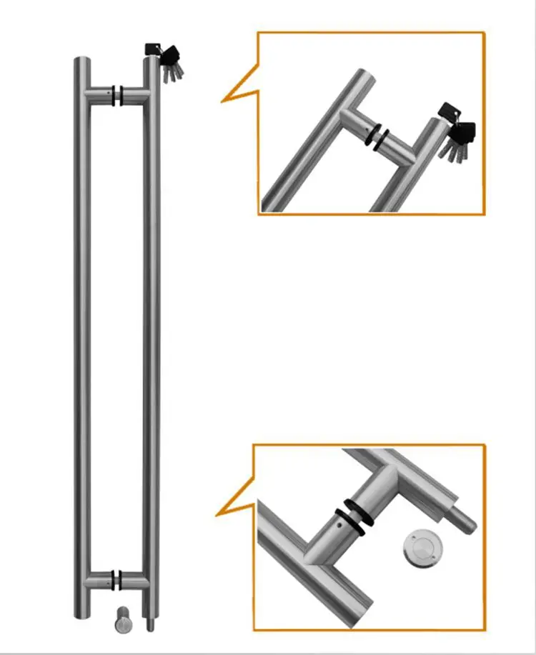 Glass Sliding Door Handle Bars Patch Stainless Steel H Shape Handles Floor Lock Hardware Fittings