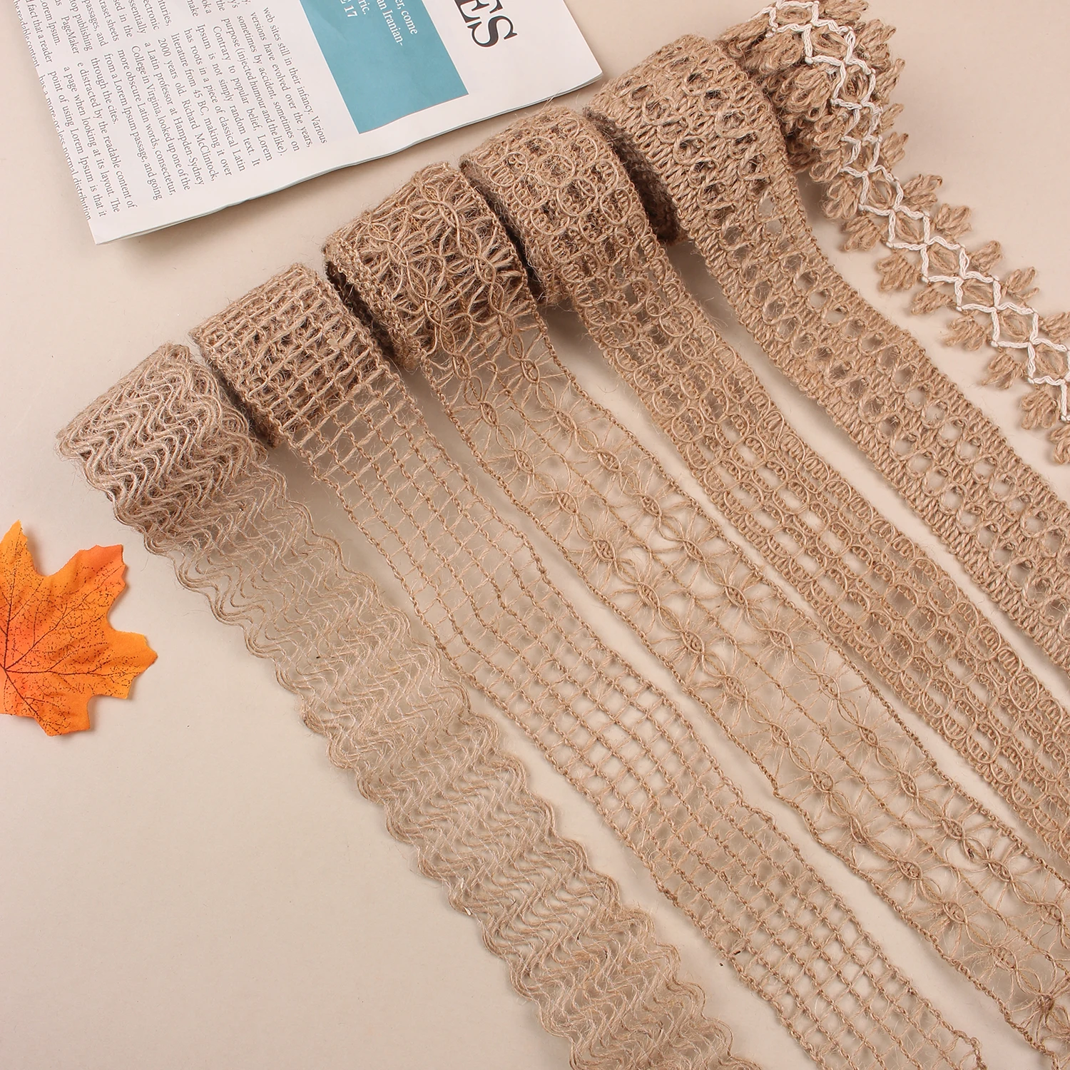 10 Rolls 2m Handmade Jute Burlap Ribbons Lace Craft Ribbon Burlap 10 Assorted Styles for Crafts Mason Jars Wrapping RC07051130