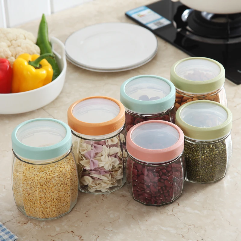 1.08L nut jam candy cookie honey sealed canister pickle container airtight glass food storage jar with plastic screw lid