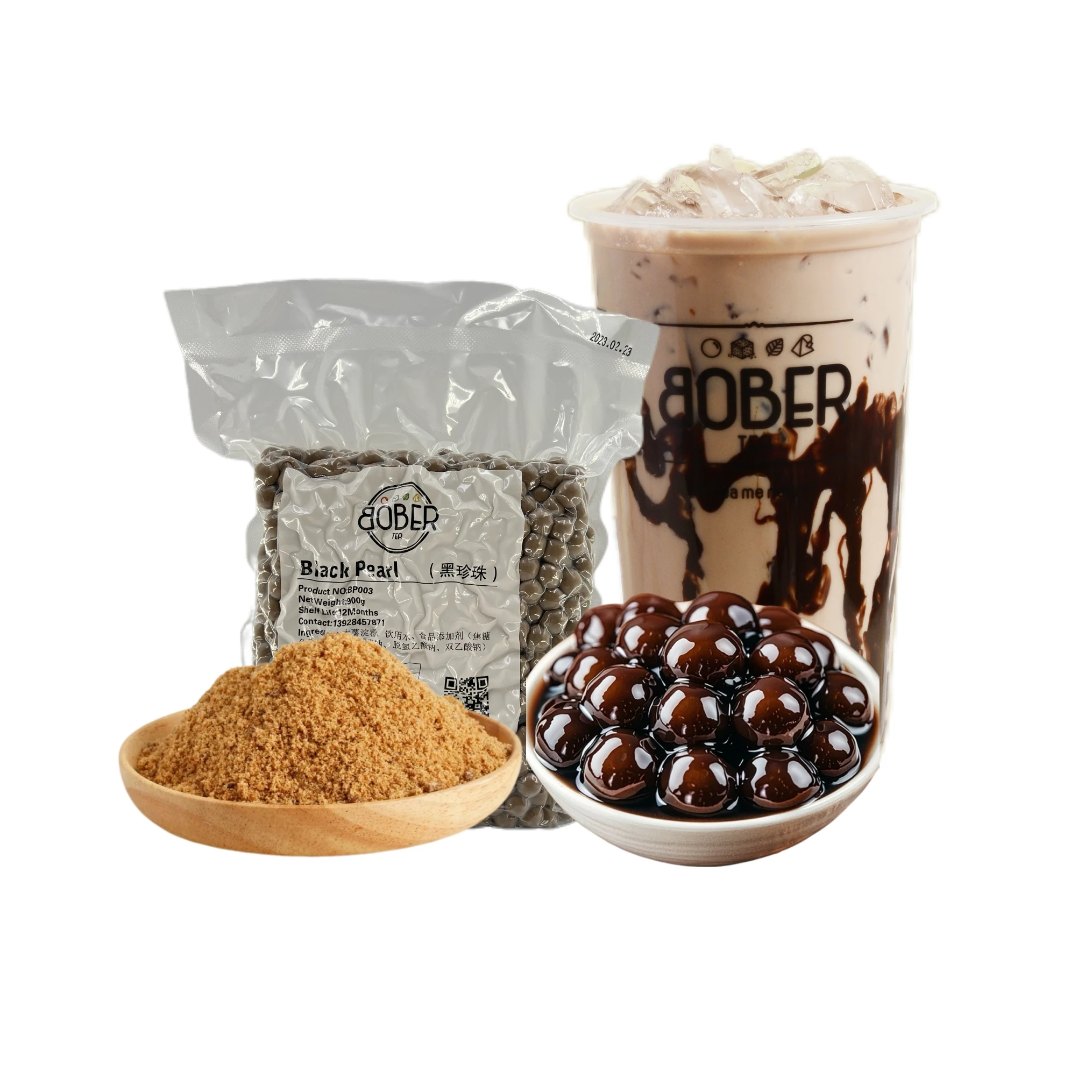 Бобер чай коричневый сахар Poba жемчуг скорость вареная большая кассовая жемчужина жевательный черный шарик Poba молочный чай магазин ингредиенты для чая ингредиенты
