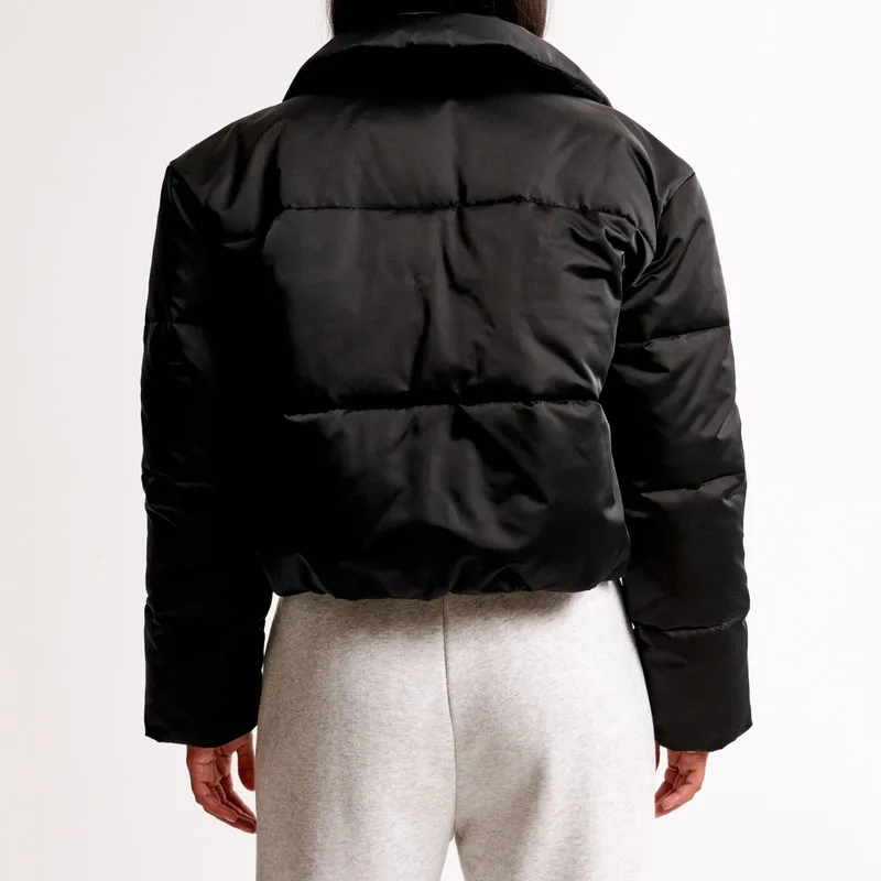 custom high quality soft satin fabric concealed snaps storm cuffs winter Puffer Jacket