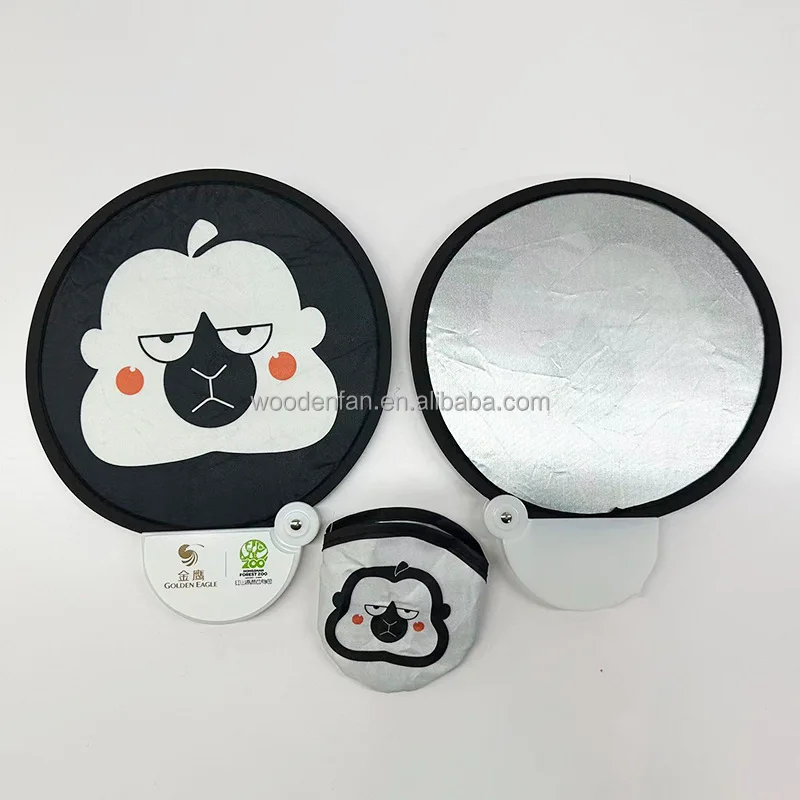 Customized Sublimation Printed Pop Up Round Hand Fan Flexible Foldable Nylon Flying Disc Fans for Summer Promotional