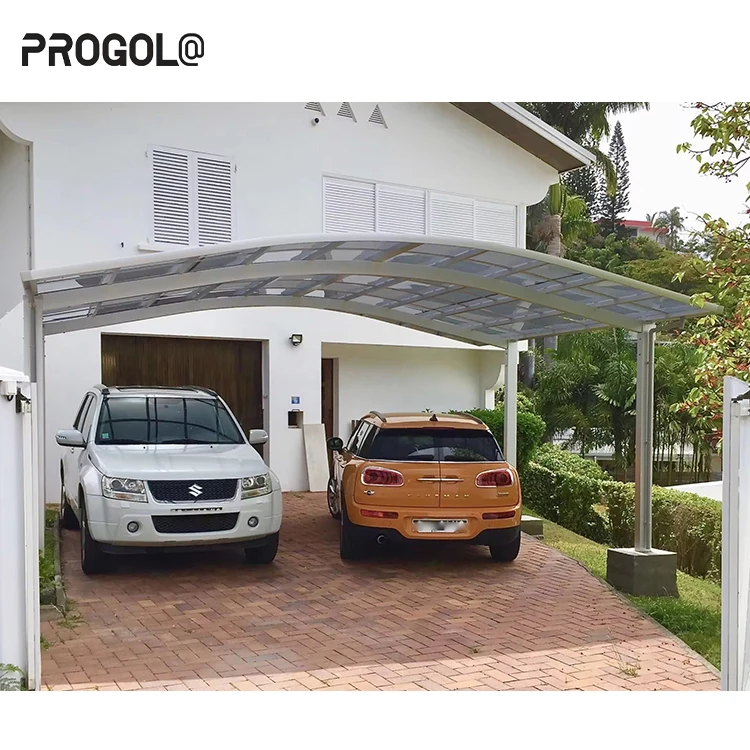Progola Outdoor Waterproof Carport Double Two Car Shelter Modern Design Garages Aluminum Frame Carport With Polycarbonate Roof