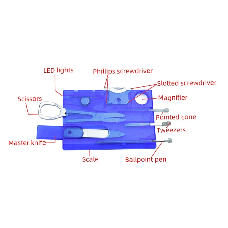 Pocket Knife Card Edc Multi Tool EDC Card Transparent Card Multi Tool, Scissors Tweezers Ruler Knife Combine Tool Kits In Box
