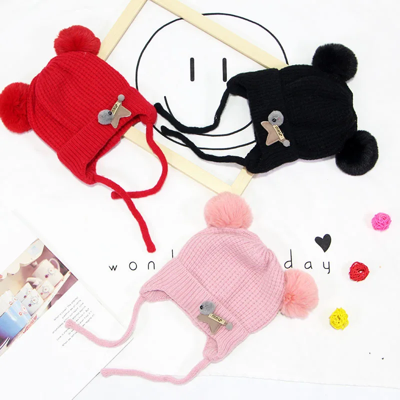 Thicken Warm Kids winter hat cute baby knitted hat woolen yarn hat caps
