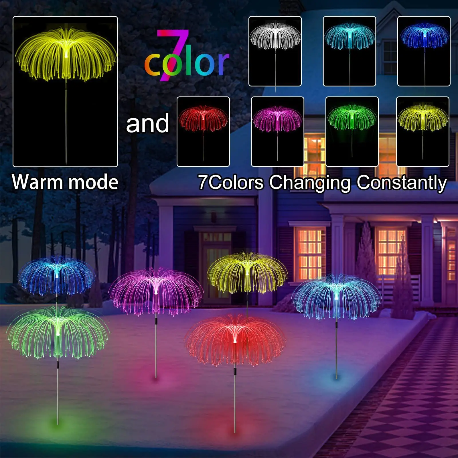 Outdoor Waterproof Jellyfish Decorative 7 Color beautiful artifical solar flower light for garden