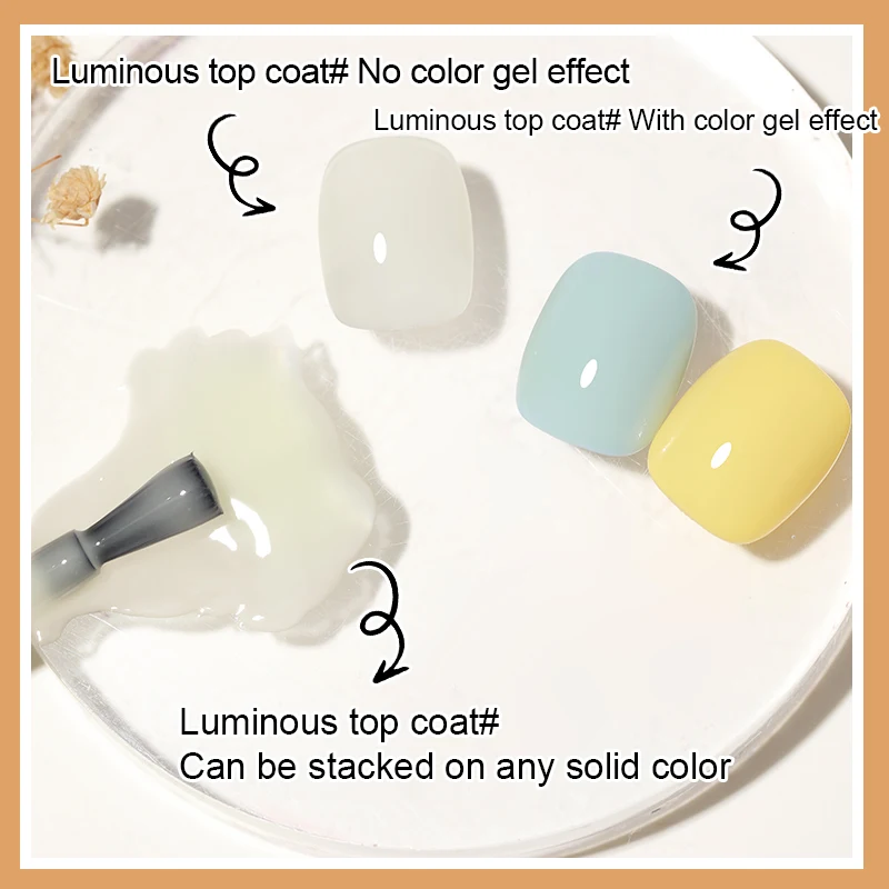 Wholesale Private Label Fluorescent Topcoat 15ml Soak Off Luminous Uv Glow In The Dark Top Coat Nail Gel Polish