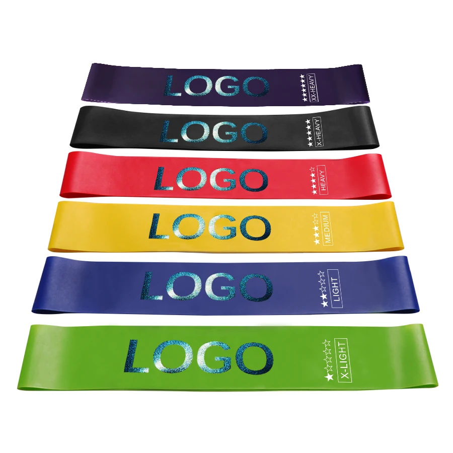 Latex Exercise Custom Printed 5 Level Resistance Loop Glitter Shiny Logo Custom Fitness Mini Expander Rubber  Bands