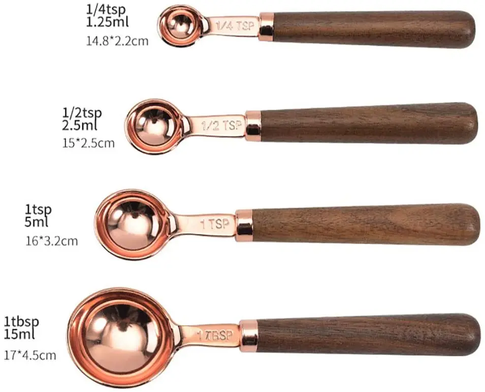 
Walnut Wood Handle rose gold stainless steel copper measuring cups and spoons set 