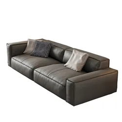 Custom Leather Sofa Head Leather Italian Minimalist Living Room Three Person Straight Row Square Tofu Block Small Family Sofa