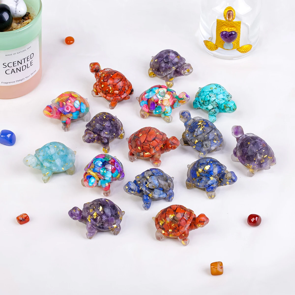 Wholesale Natural Healing Crystal Rose Quartz Epoxy Animals Crafts Carved Resin Gravel Tortoise For Decor