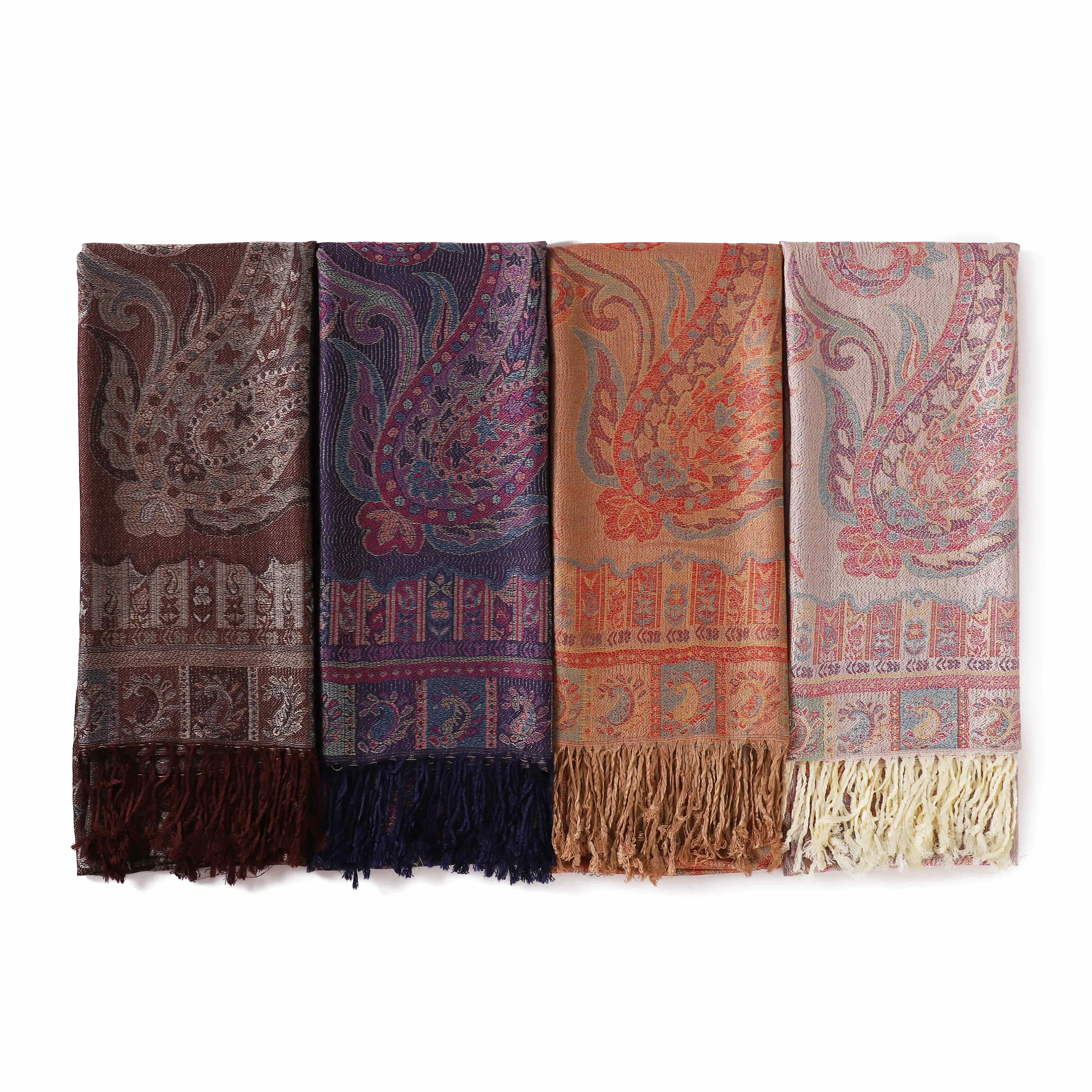 New Wholesale Soft Elegant Luxury Womens Scarf Jacquard Paisley Pattern Stole Wrap Warm Hijab Pashmina Shawls With Tassel