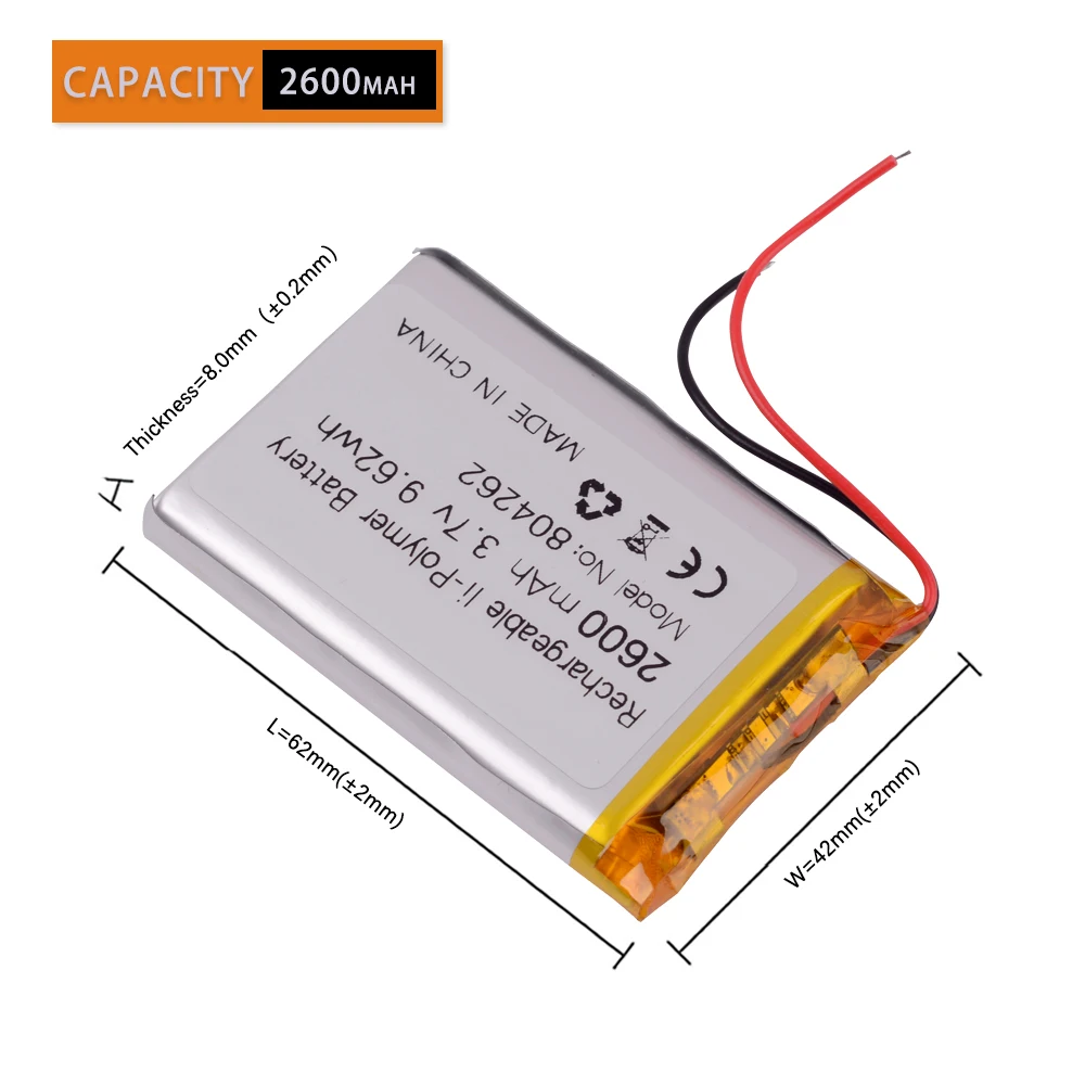 804262 3 7 V 2600mAh литий-полимерная литий-ионная батарея для MP4 MP5 PDA GPS DVR DVD портативное зарядное устройство динамик электронная книга