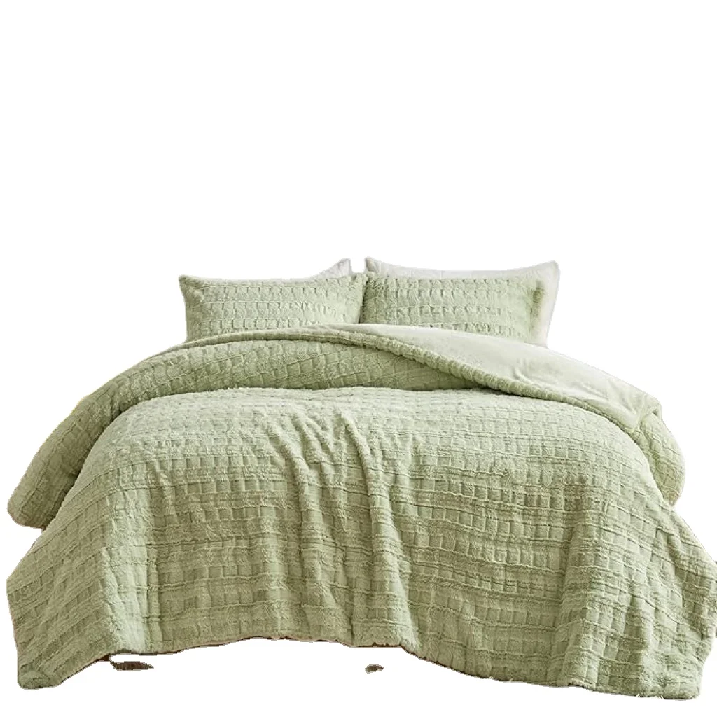 Faux Rabbit Fur Duvet Cover Set Super Soft Furry Comforter Cover Set Luxury Cozy Cross Pattern Plush Fuzzy 3Pcs Bedding Set