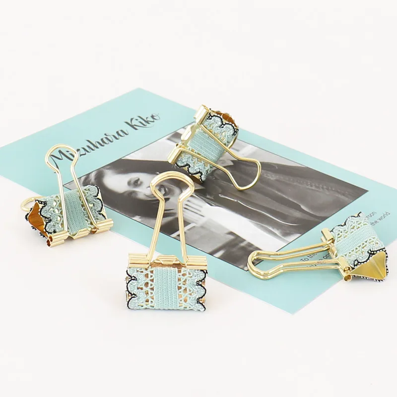 Lace creative cute color long tail ticket clip office paper storage metal dovetail pink green color binder clip for wholesale