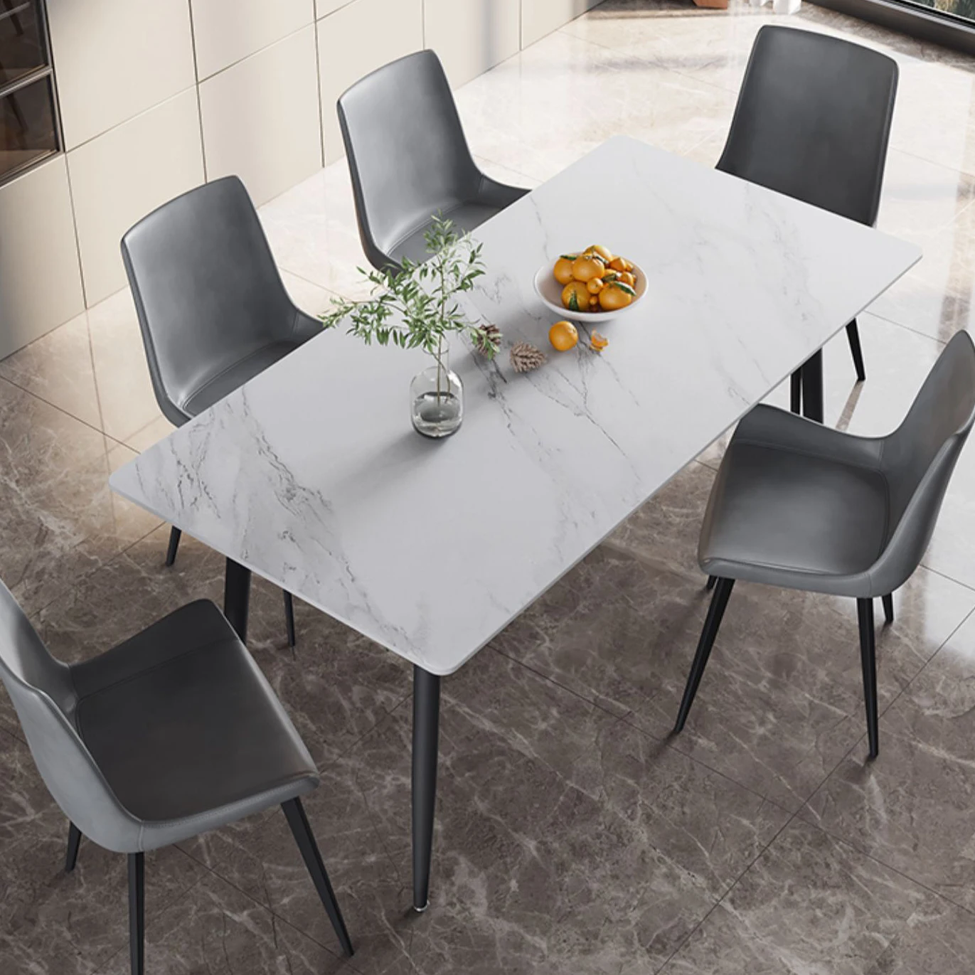 Lihangrui luxury unique kitchen dining tables rectangular square artificial marble top 6 seater steel leg slate dining table