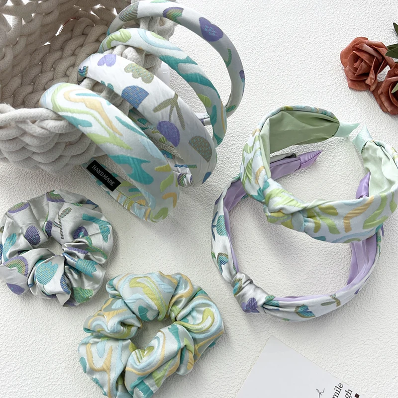 Bohemian Vintage Knotted Floral Hairband Fabric Jacquard Embroidery Flower Headband Scruchies Design Custom Hair Ring Hair Hoop