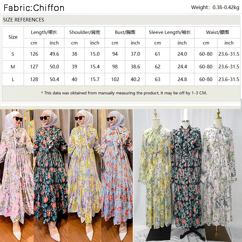 Wholesale Fashionable Print Muslim Dress Long Skirt High-grade Pleated Hem Dress