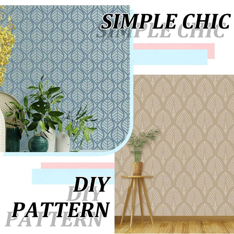 8 Pieces 12 x 12 Inch Wall Stencils for Painting Geometric Modern Herringbone Wall Stencils Wall Decor