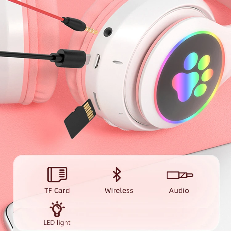 AKS28C Cat гарнитура Macaron беспроводная микрофон TF карта детские игровые симпатичные наушники для девочек кошачьи