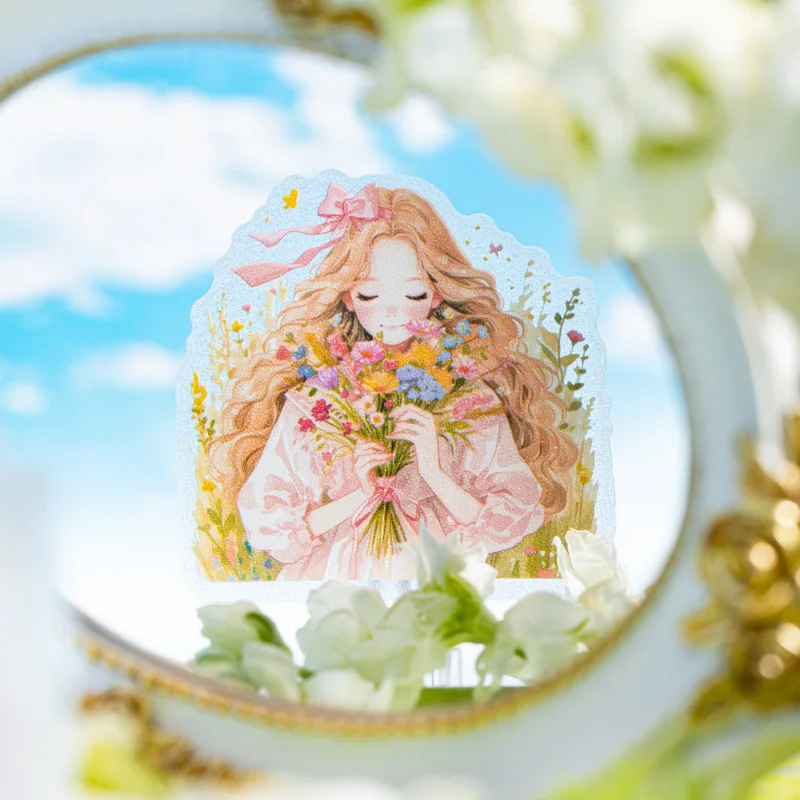 15 PET stickers per pack, Healing Garden series, Sparkling Sand Handmade Account Material, Decorative Collage, Primer, 6 styles