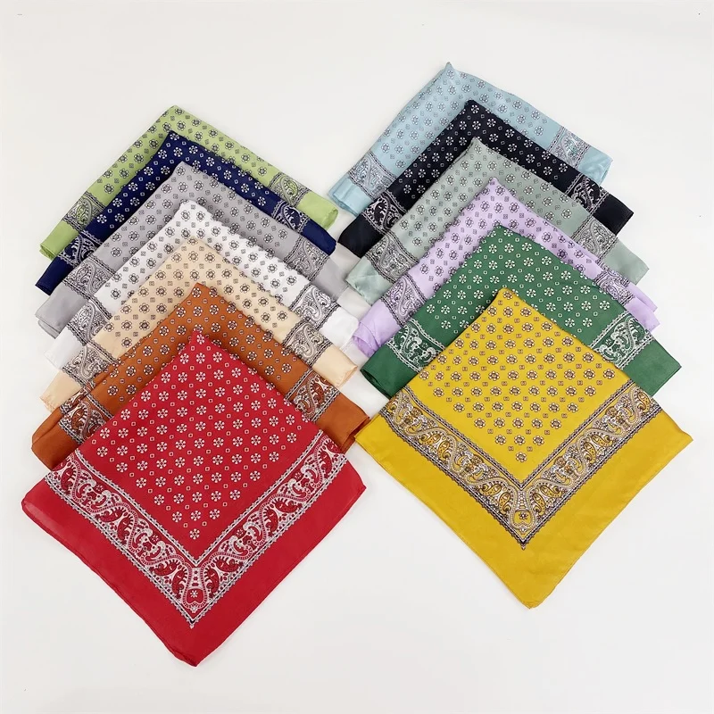 Manufacturer custom logo design digital print stylish Bandana scarves square polyester silk satin head scarf for women