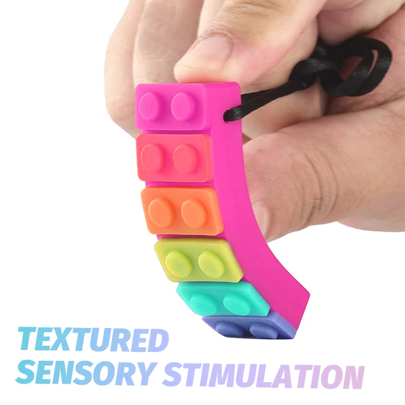 Hot Sales Unisex Food-Grade Silicone Baby Rainbow Block Teether Toy Eco-Friendly Soft BPA-Free Baby Chewing Device with String