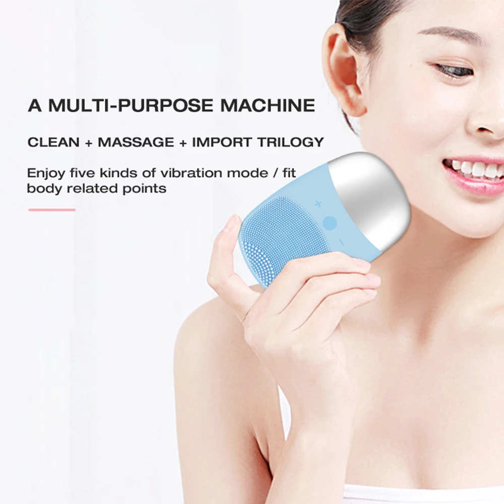  USB charge vibration pore deep cleaning silica gel massage facial cleansing