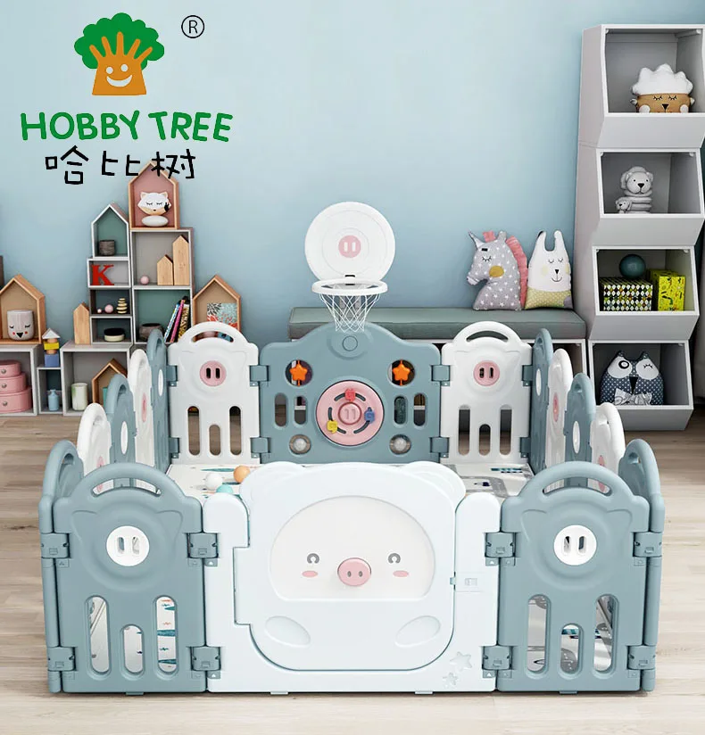 Updated Pig Theme 20 Panels Plastic Foldable Safety Infant Play Yard Baby Playpen