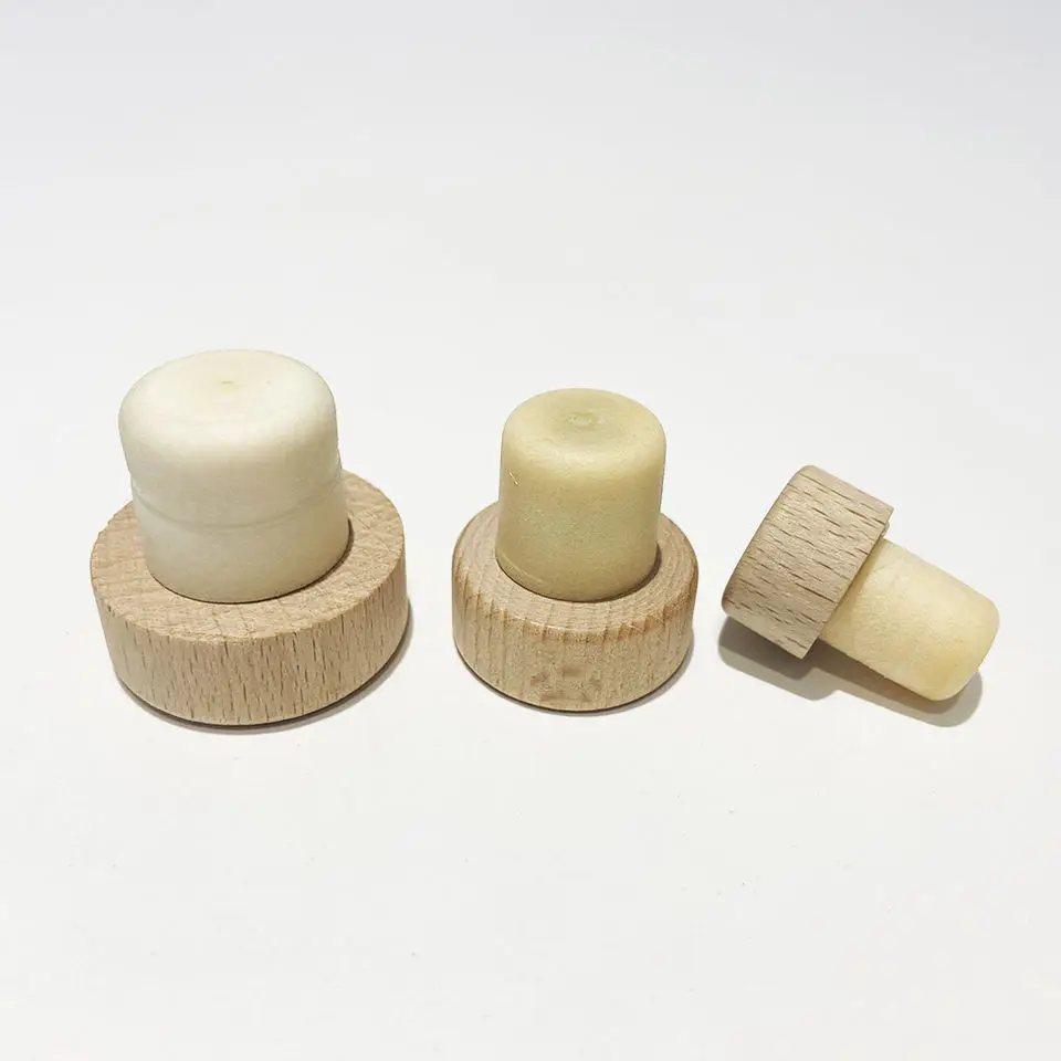Customized Reusable T Shape Wooden Synthetic Wine Cork Stopper Wood Top Cap Polymer Cork