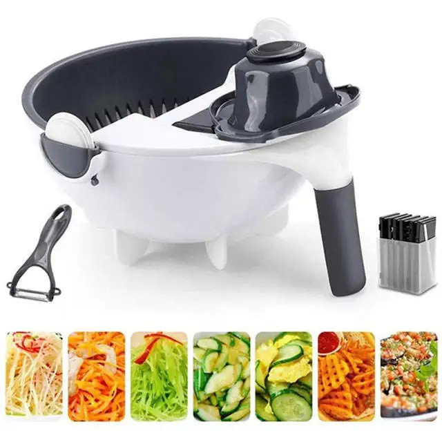 9 in 1 vegetable cutter Slicer chopper with drain basket Multifunction magic rotate with handle Top 1 seller