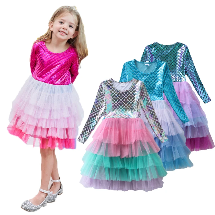 Wholesale Lovely Baby Girl Dresses Spring Mermaid Party Dresses Long Sleeve Princess Dress Skirt For Girls