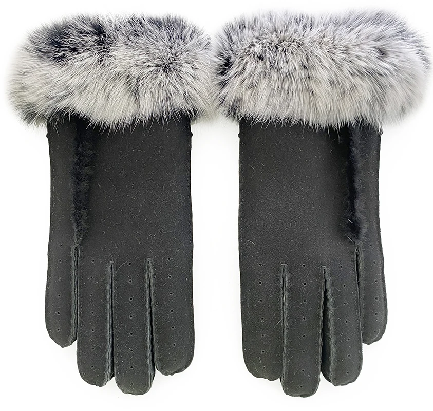 Fashion Women Winter Wool Gloves Cute Gloves With Fur Cuff