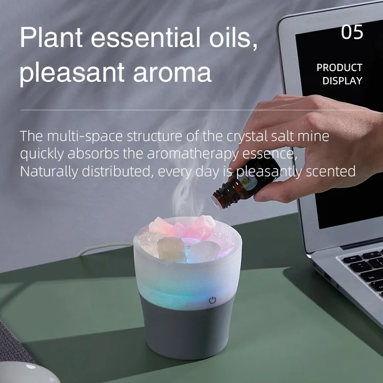 Hot Sale New Product Crystal Salt Stone Humidifier Household Ultrasonic Cool Mist Salt 7 Color Led Lamp Aroma Diffuser