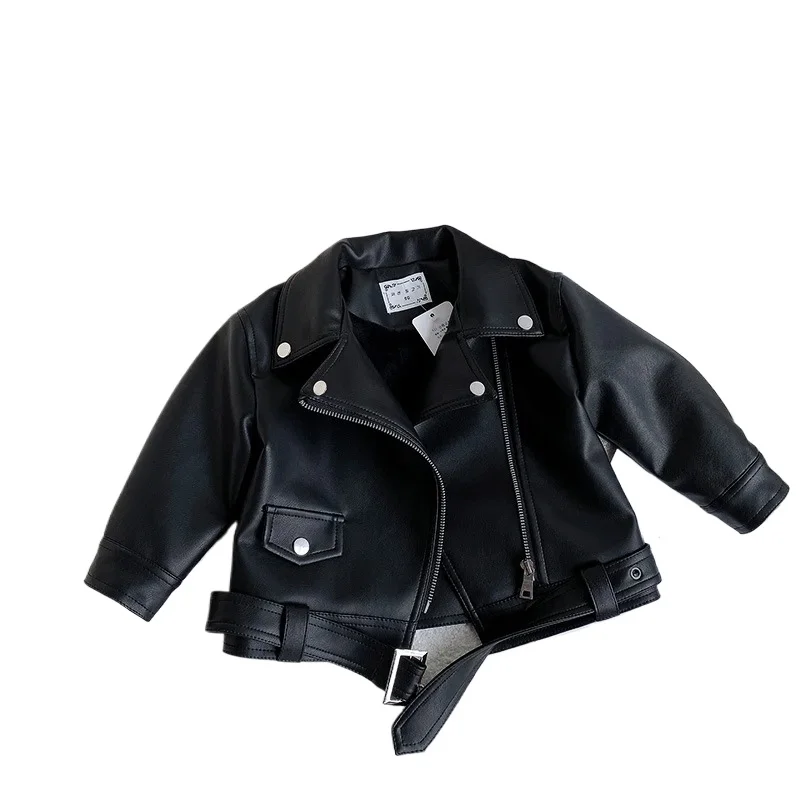 Kids Baby Princess Solid Full Sleeve Zipper Leather Top Jacket Children Fashion Girls Coat Outwear Buttons 2-8Y