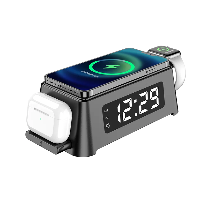 Горячая Распродажа 3 в 1 Быстрое беспроводное зарядное устройство Qi со светодиодным цифровым дисплеем и будильником