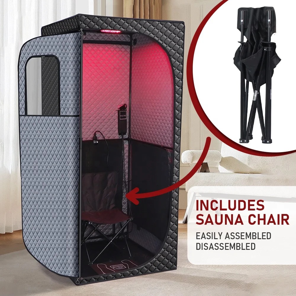 Wholesale dry sauna room portable infrared sauna tent home 1 person dry and wet sauna with red light