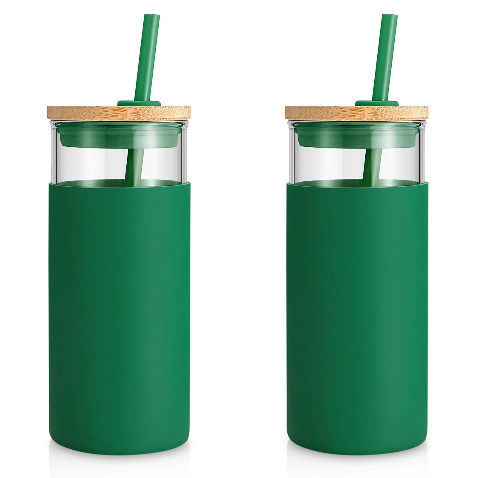 Amazon Exclusive 2022 Private Label Bamboo Lid Glass Water Bottle With Silicone Sleeve Tumbler Cups With Straw