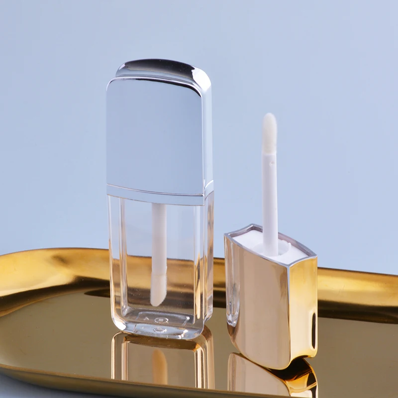 Luxury lip gloss container empty unique silver lipgloss tube flat lip oil tube clear with brush