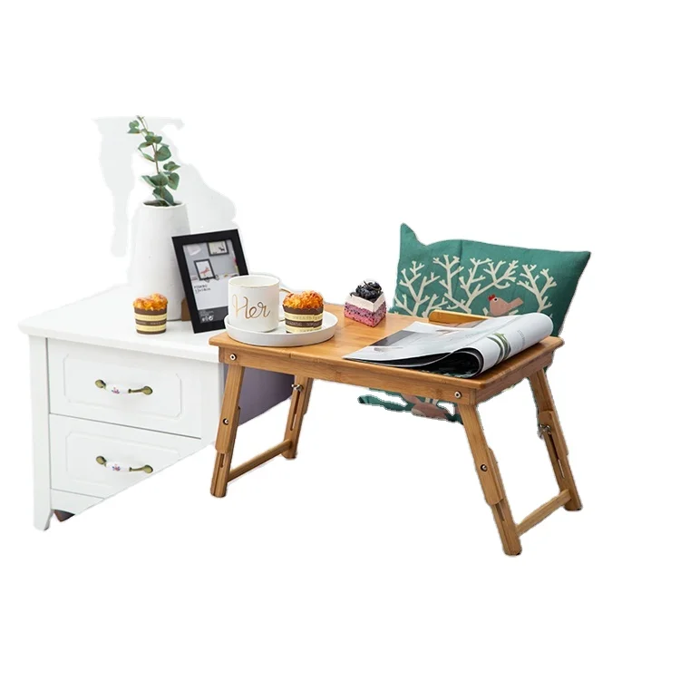 Portable Height Adjustable Folding Home Room Bed Study Desk Bamboo Laptop Computer Lap Stand