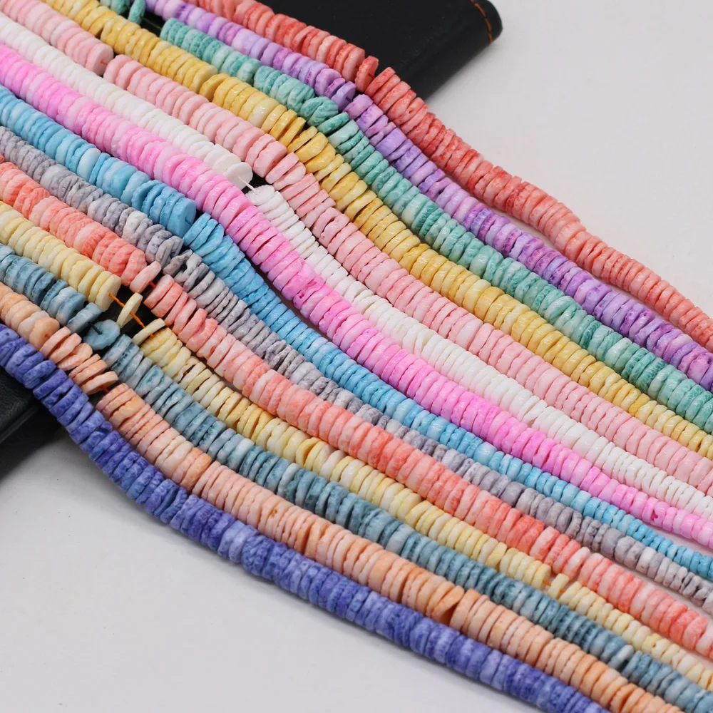 38CM Spacer Beads Pink Purple Blue Colors Dyed Shell Beads Mother of Pearl Disc Beads For DIY Jewelry Making 6mm 8mm 10mm